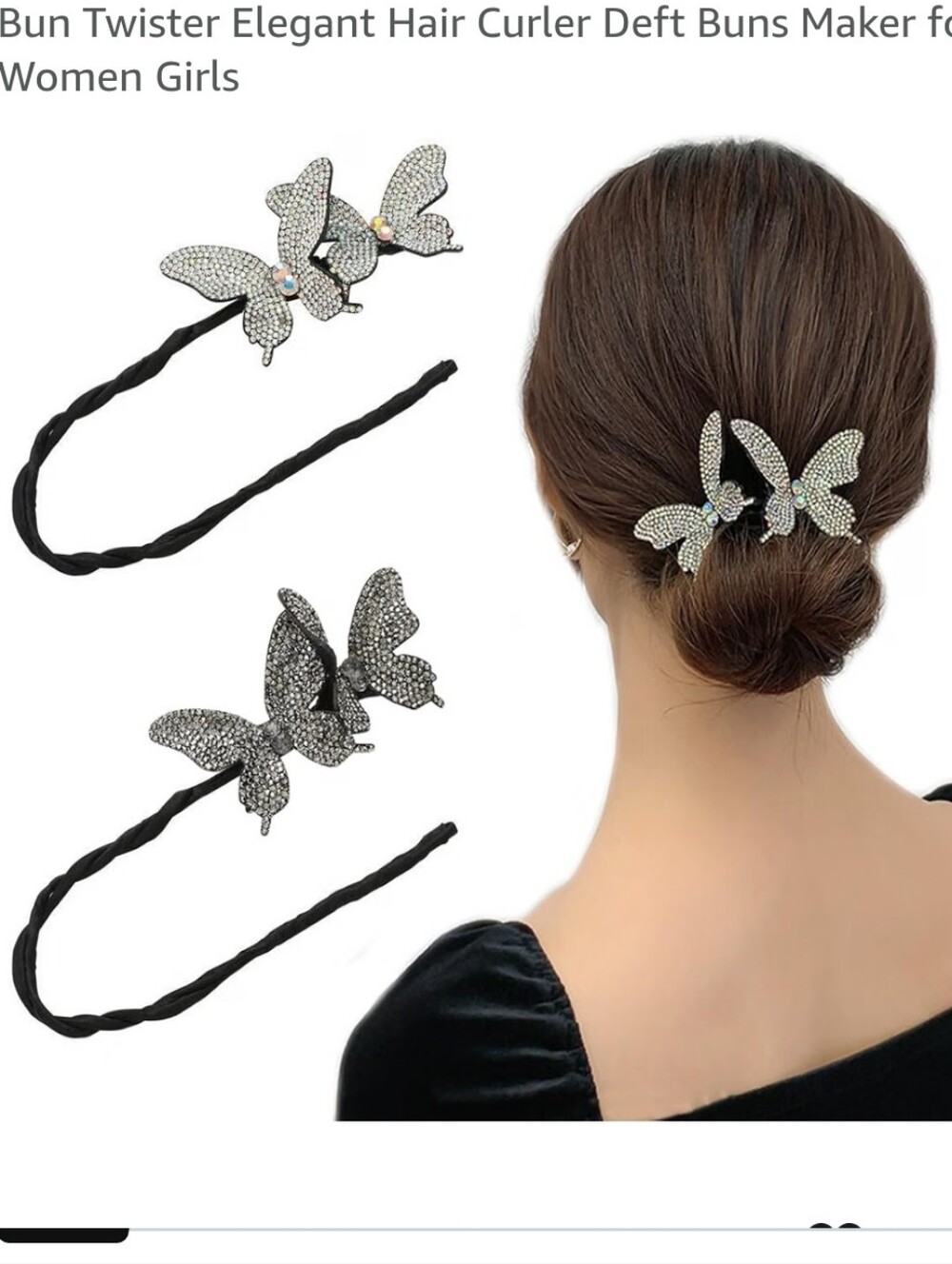 2Pcs Rhinestone Butterfly Hair Bun maker